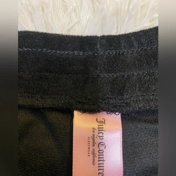 Juicy Couture Velour Black Pajamas Set Shorts with Rhinestones - Picture 3 of 6